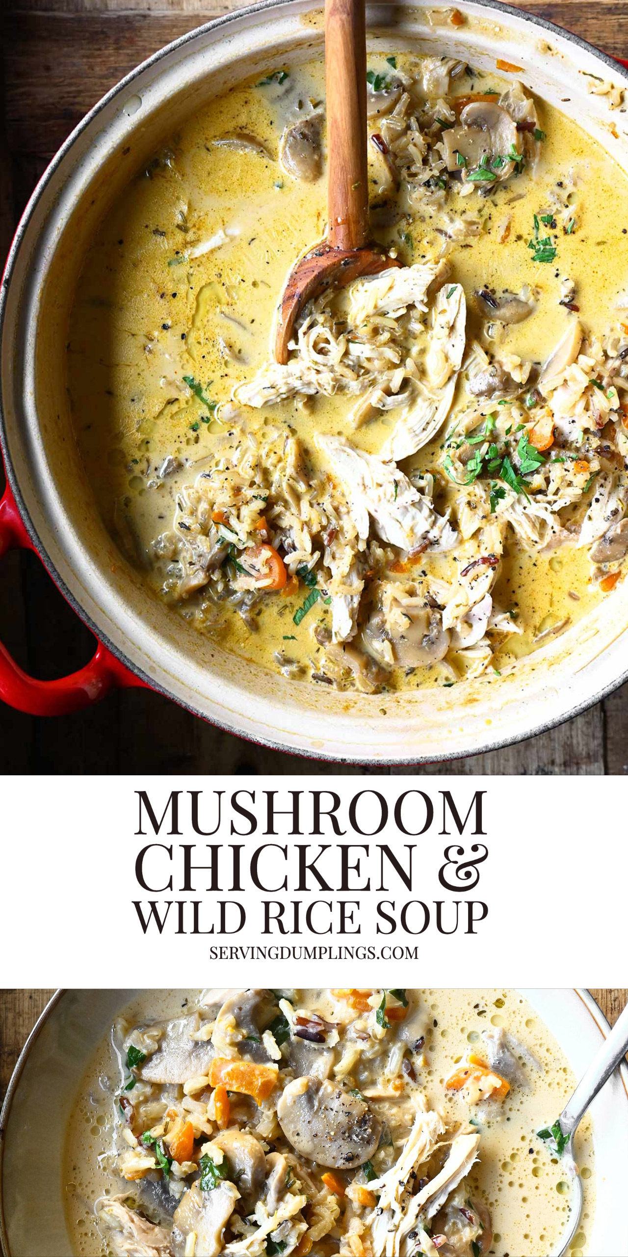 Mushroom Chicken and Wild Rice Soup - Serving Dumplings