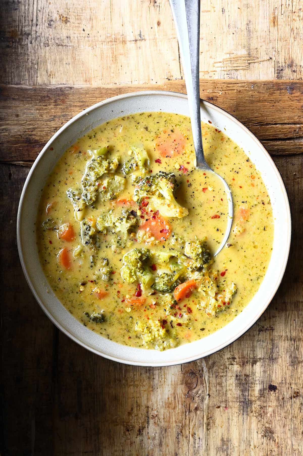 miso roasted broccoli cheddar soup