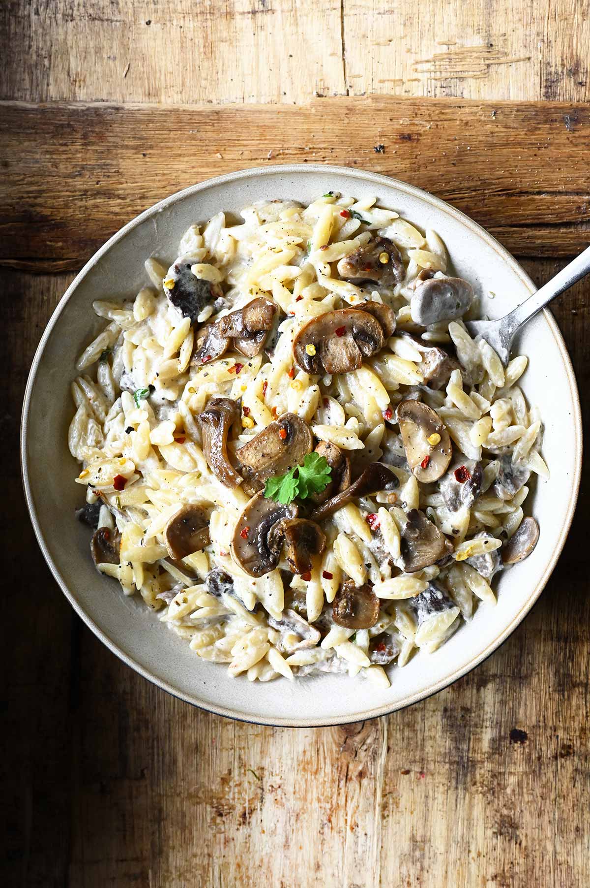 one pot creamy garlic mushroom orzo