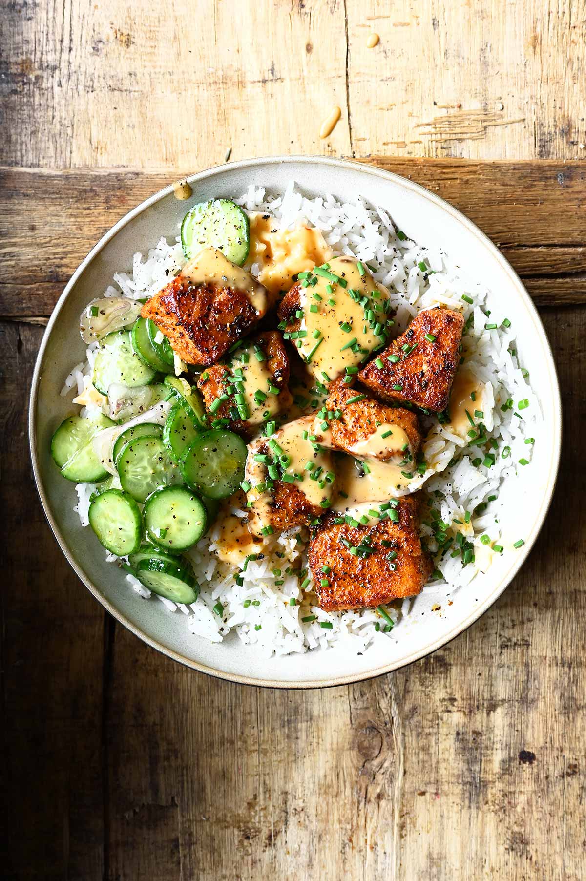 cajun bang bang salmon bowls