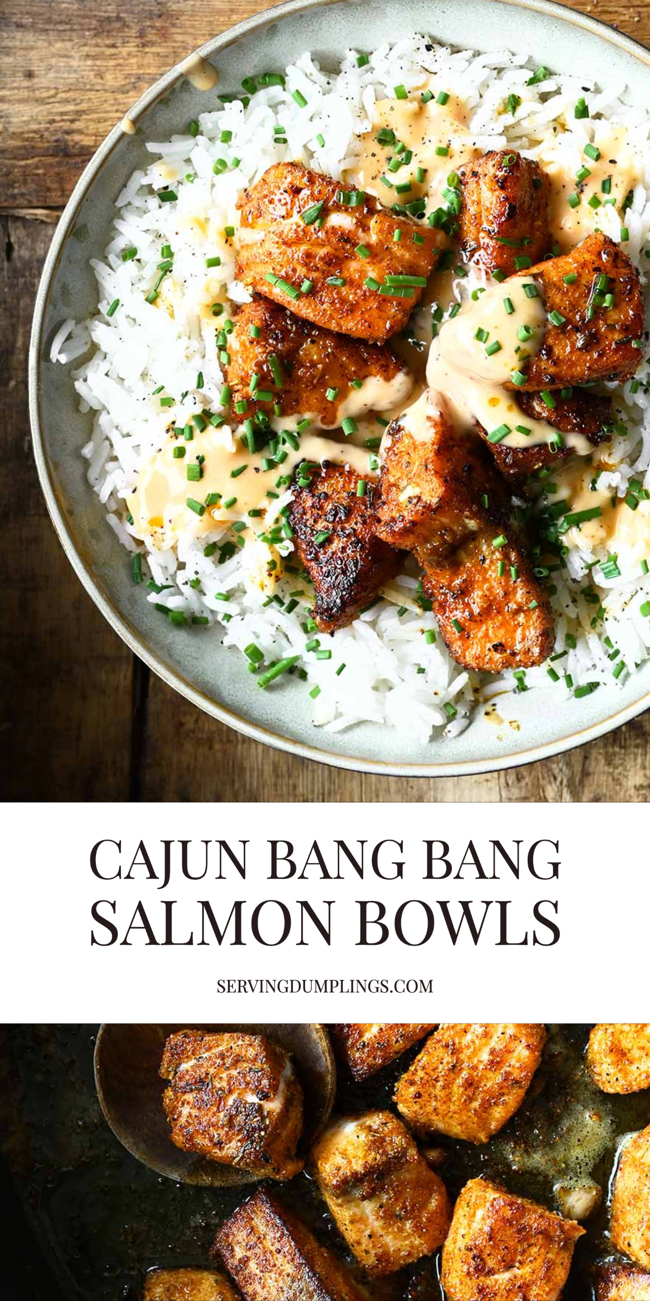 Cajun Bang Bang Salmon Bowls Serving Dumplings