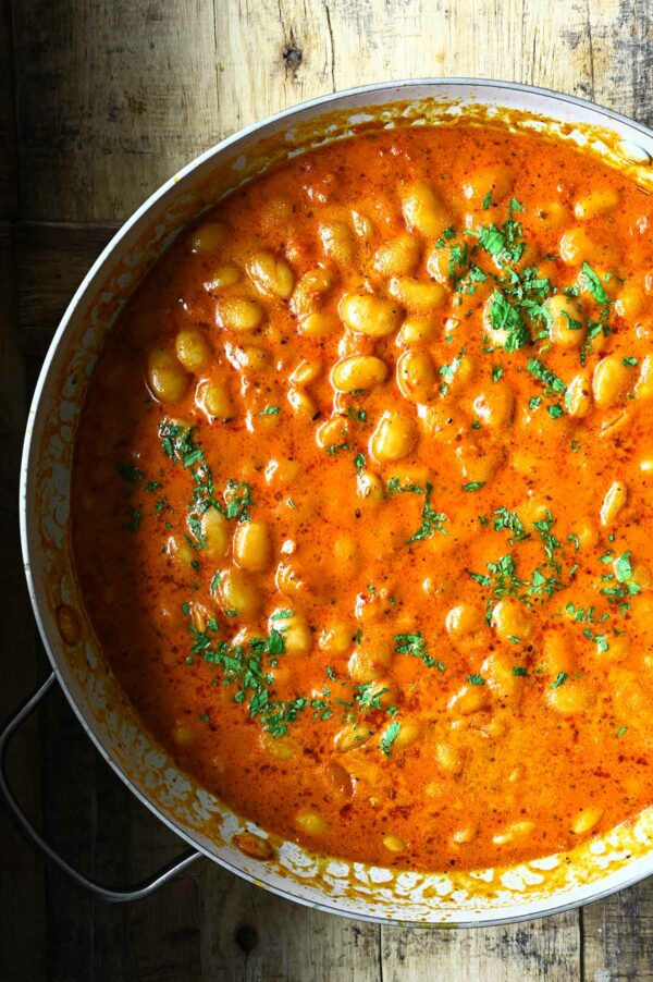 Spicy Tomato Beans with 'Nduja Serving Dumplings