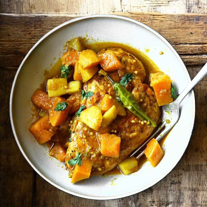 indian spiced chicken with sweet potatoes