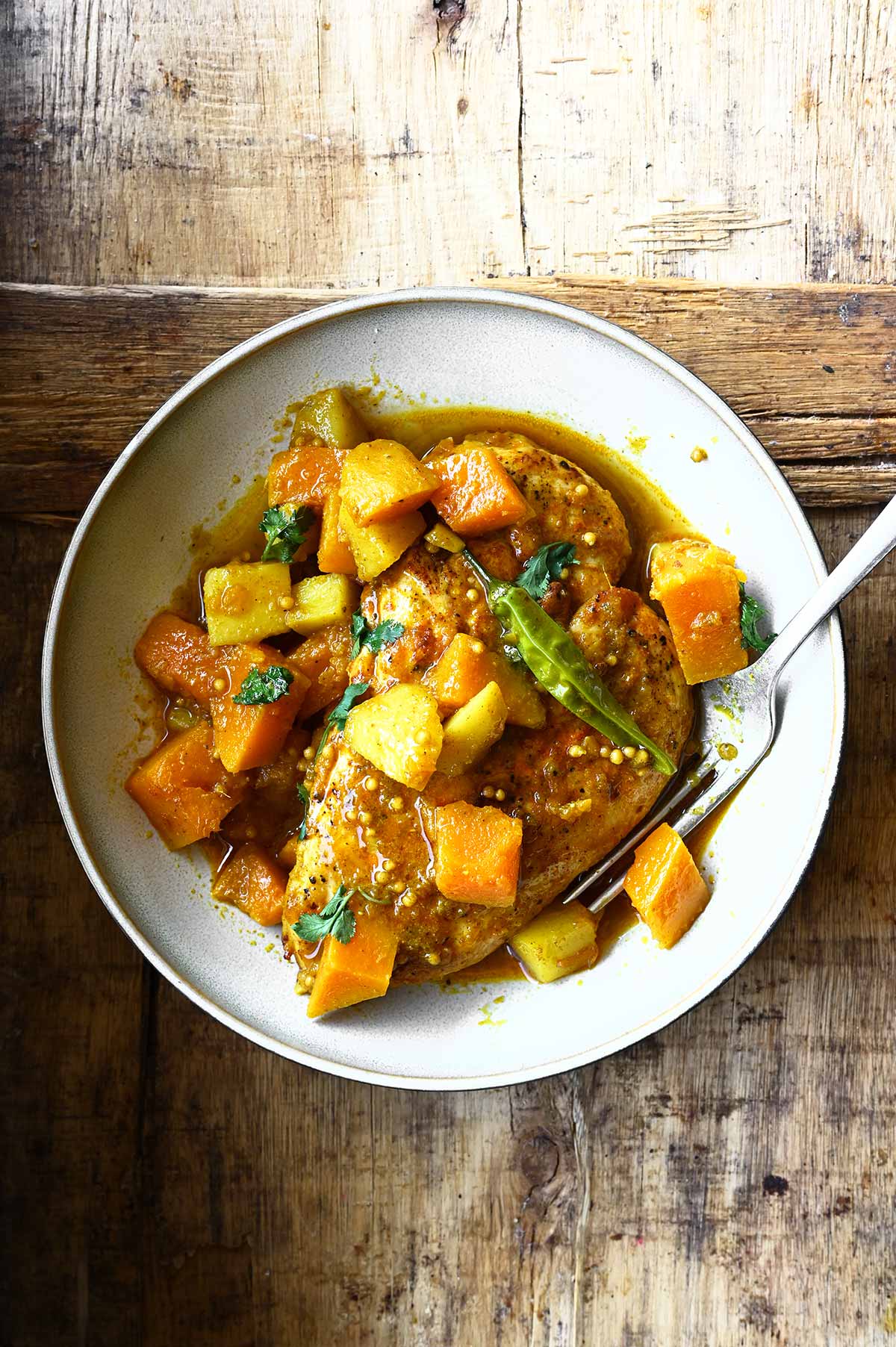 indian spiced chicken with sweet potatoes