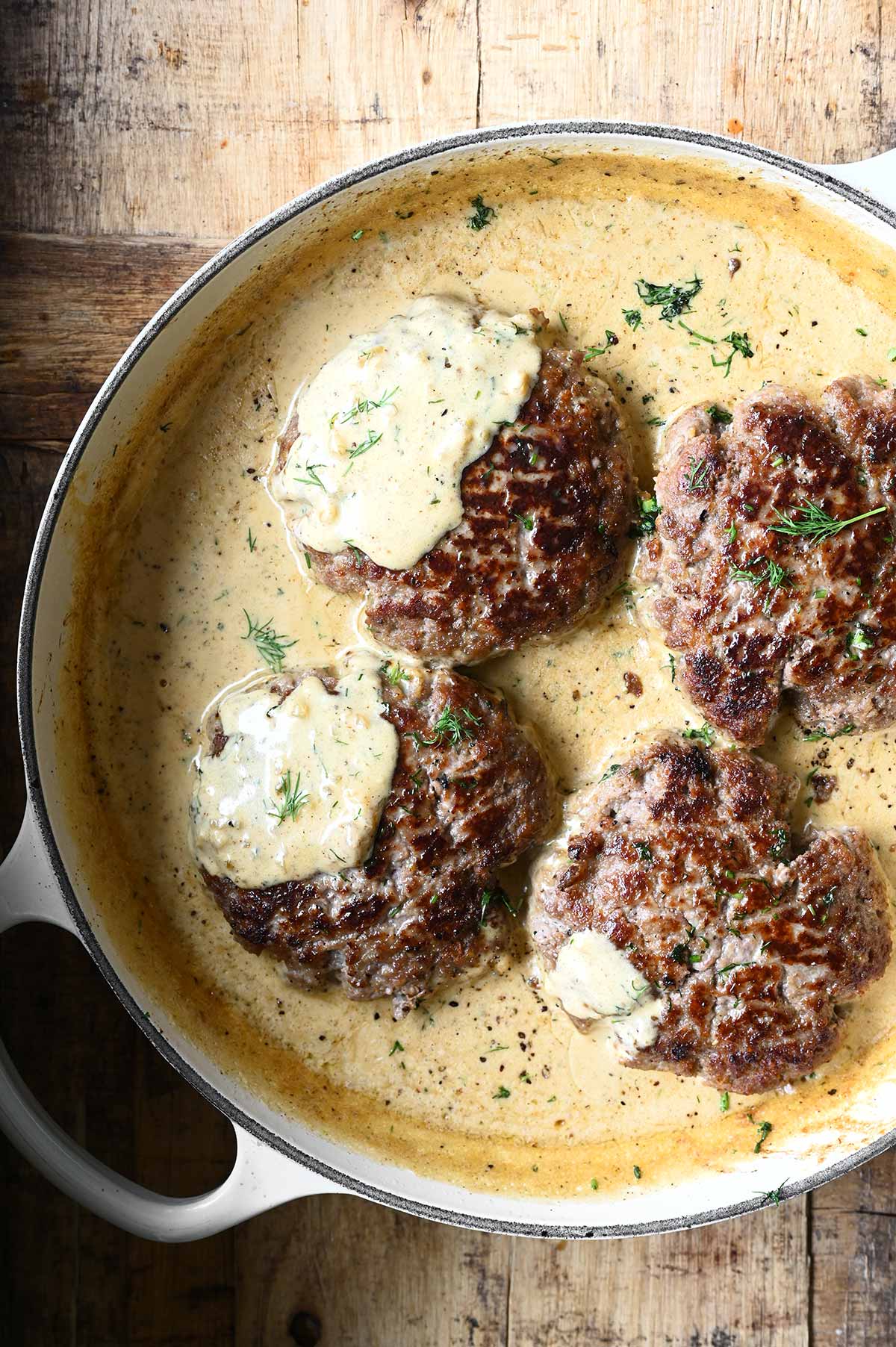 hamburger steak in creamy dill sauce