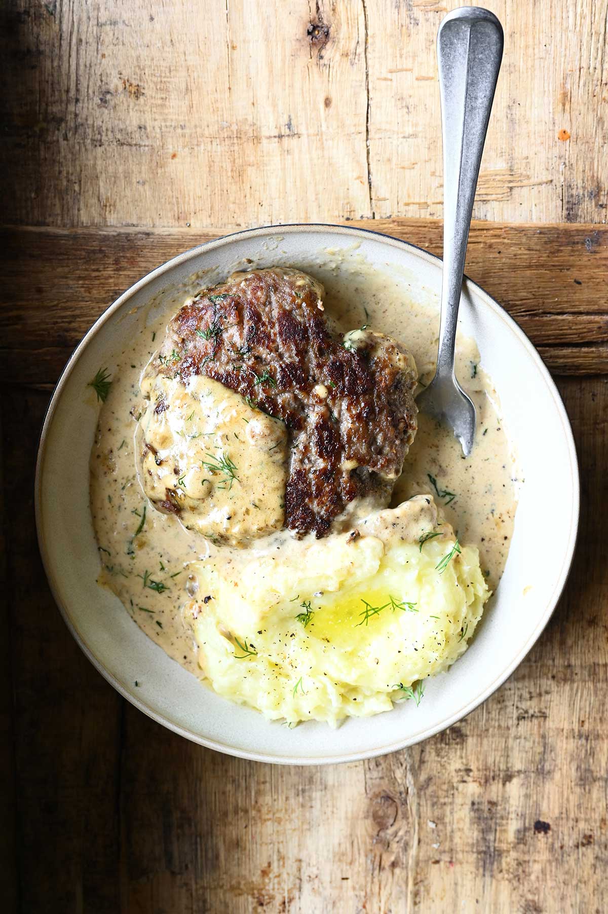 hamburger steak in creamy dill sauce