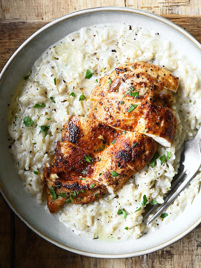 One Pot Creamy Chicken and Rice - Serving Dumplings