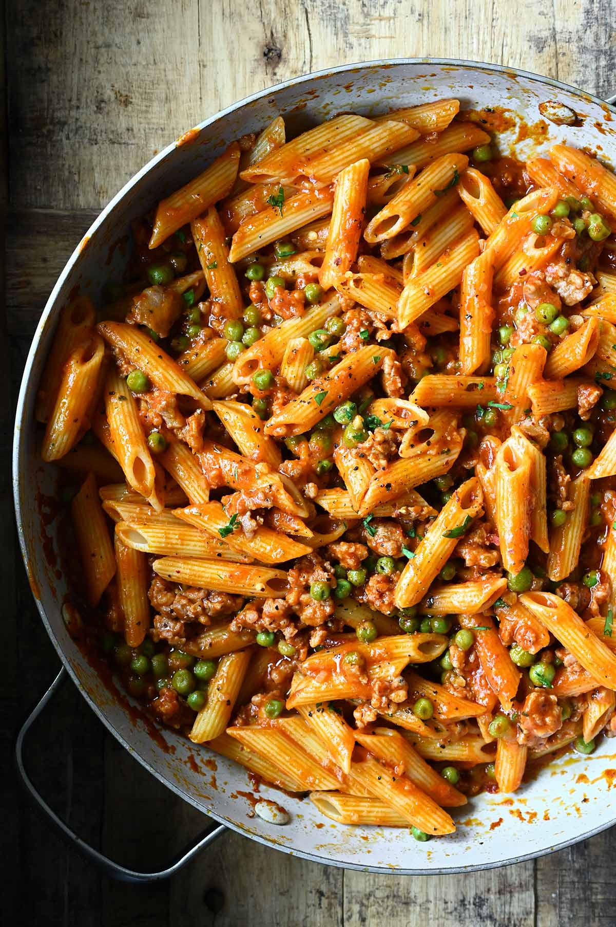 penne with italian sausage and peas
