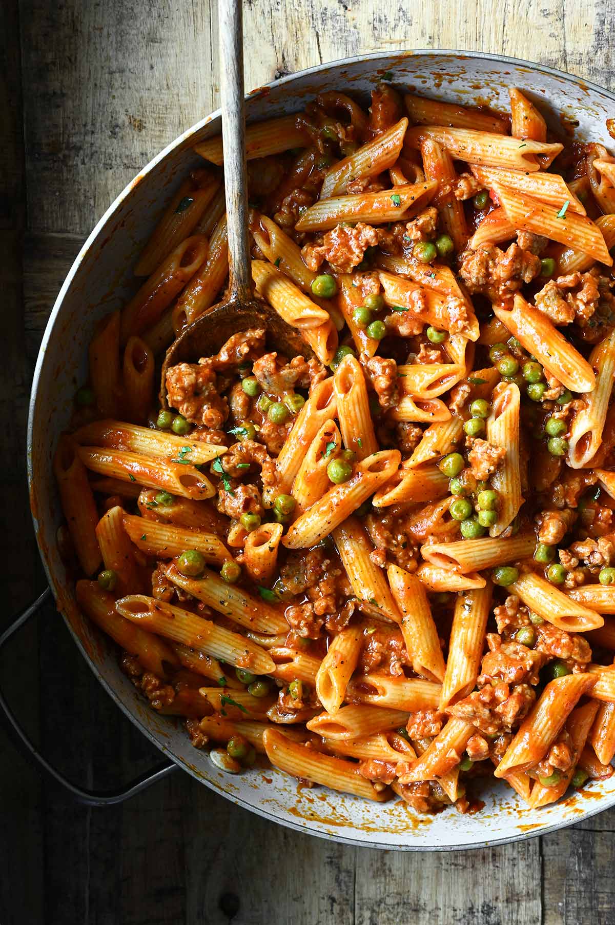 penne with italian sausage and peas