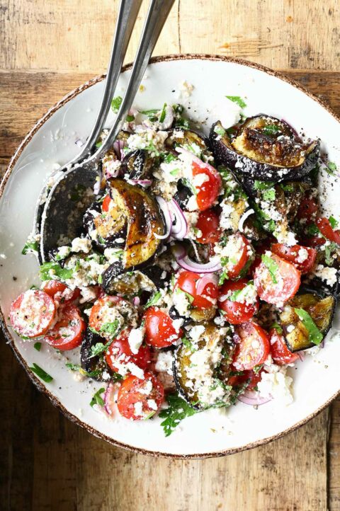 roasted eggplant salad with feta dressing
