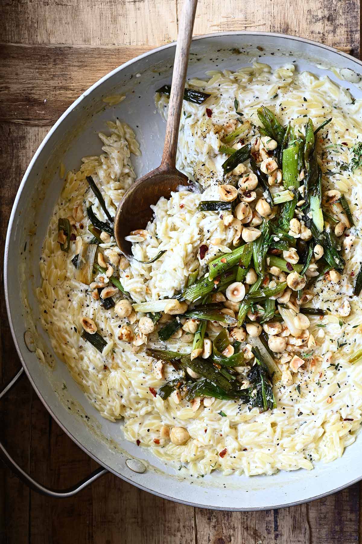 creamy orzo with charred scallions