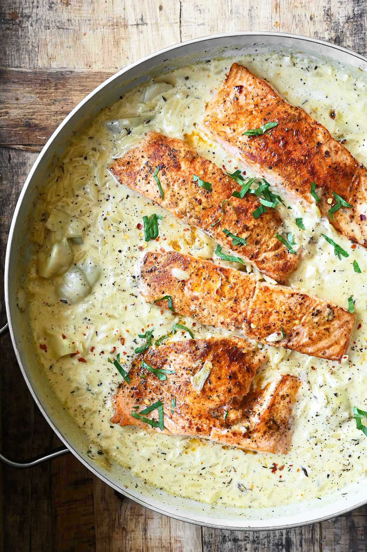 salmon with artichoke orzo