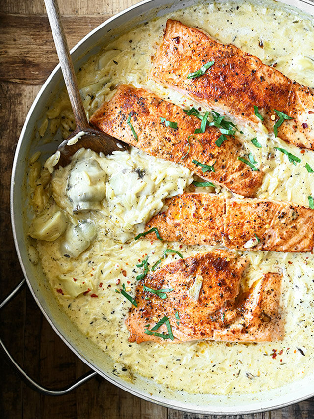 Salmon with Artichoke Orzo