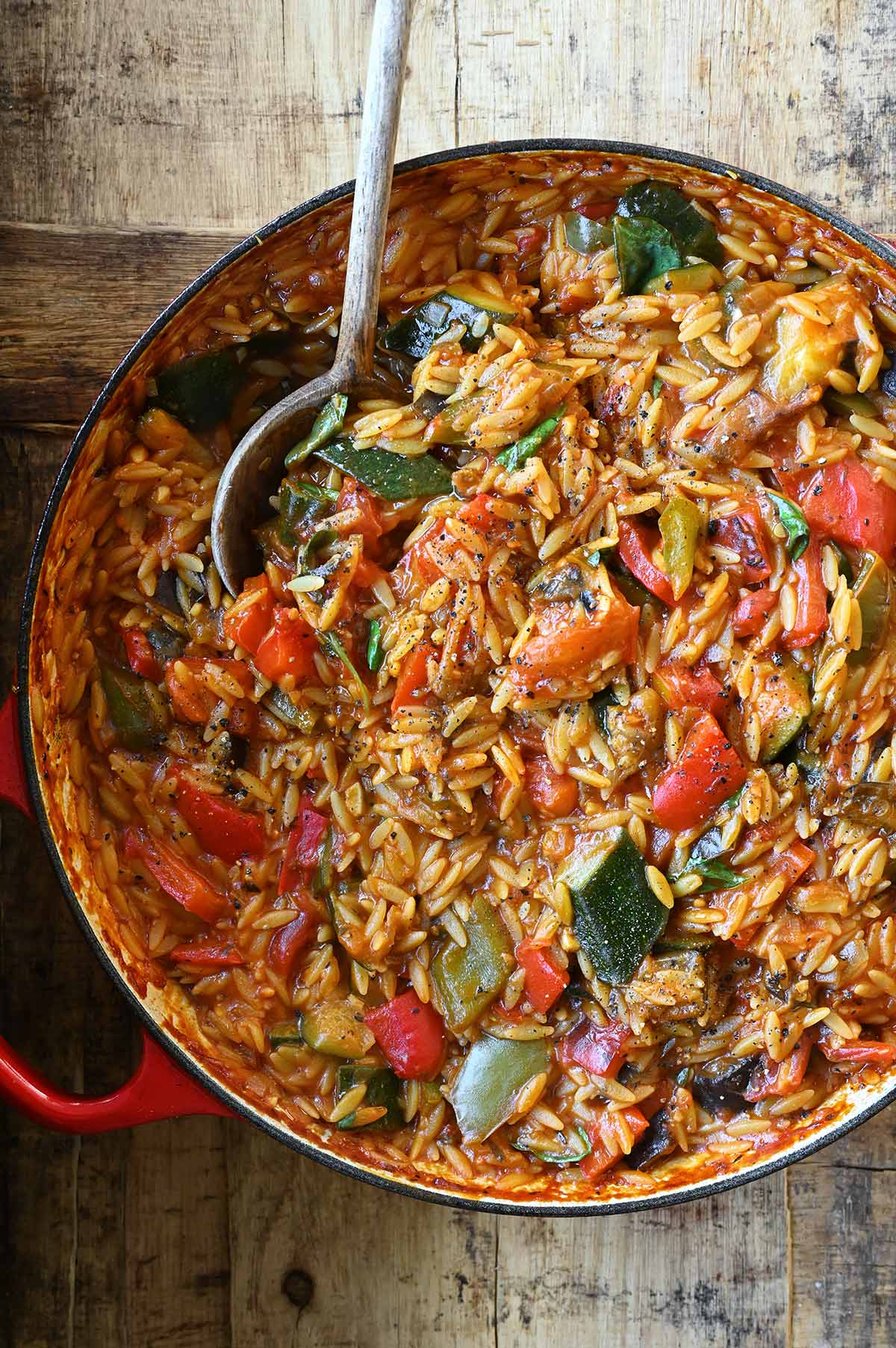 One Pot Ratatouille Orzo - Serving Dumplings