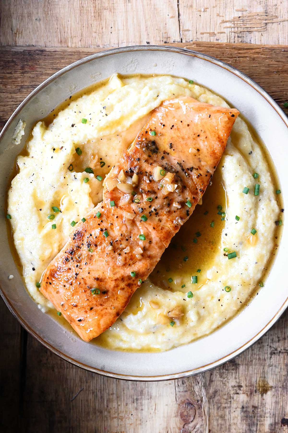 maple garlic salmon with polenta