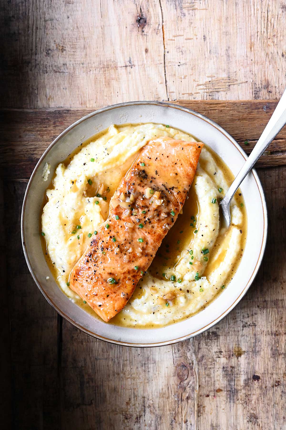 maple garlic salmon with polenta