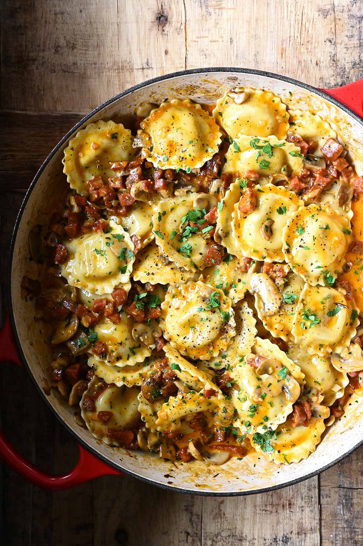 chorizo mushroom ravioli