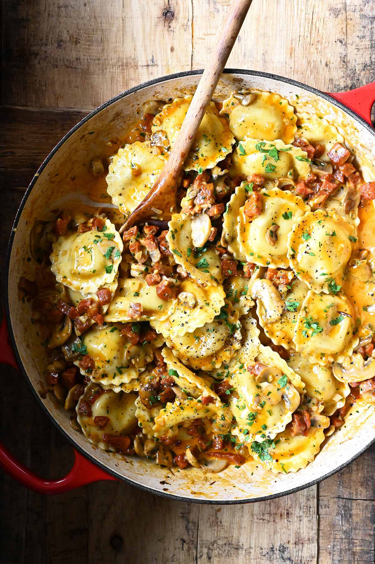 chorizo mushroom ravioli