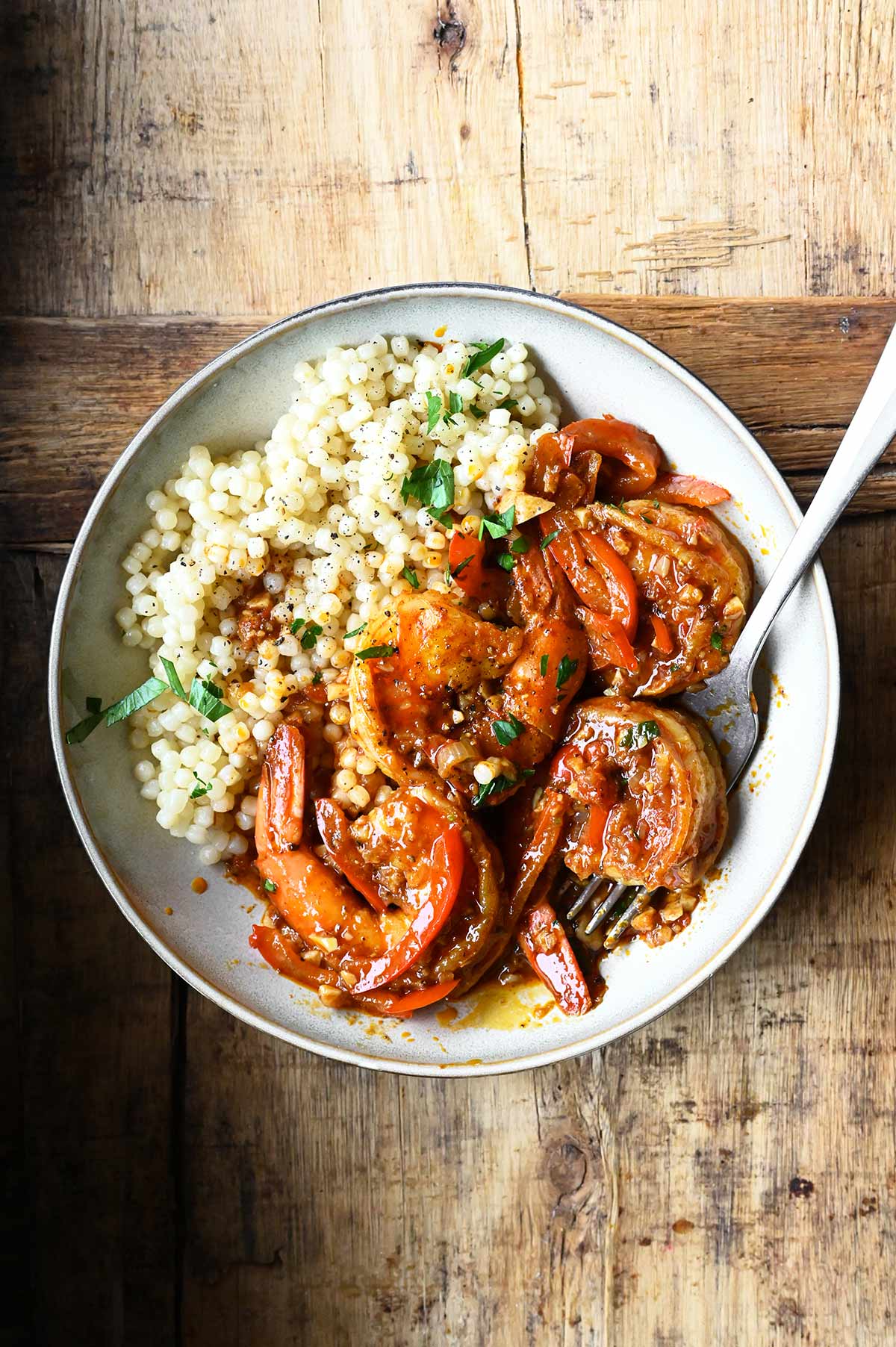 Harissa Shrimp - Serving Dumplings