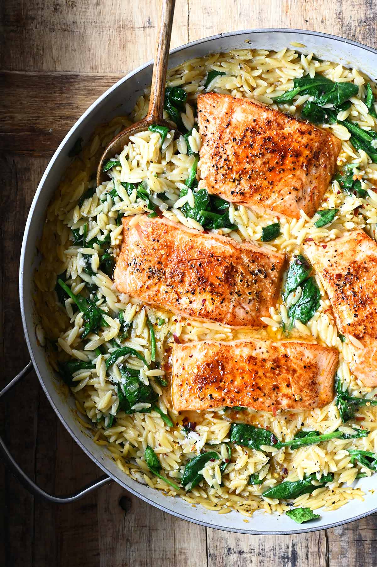 one skillet salmon with lemon orzo