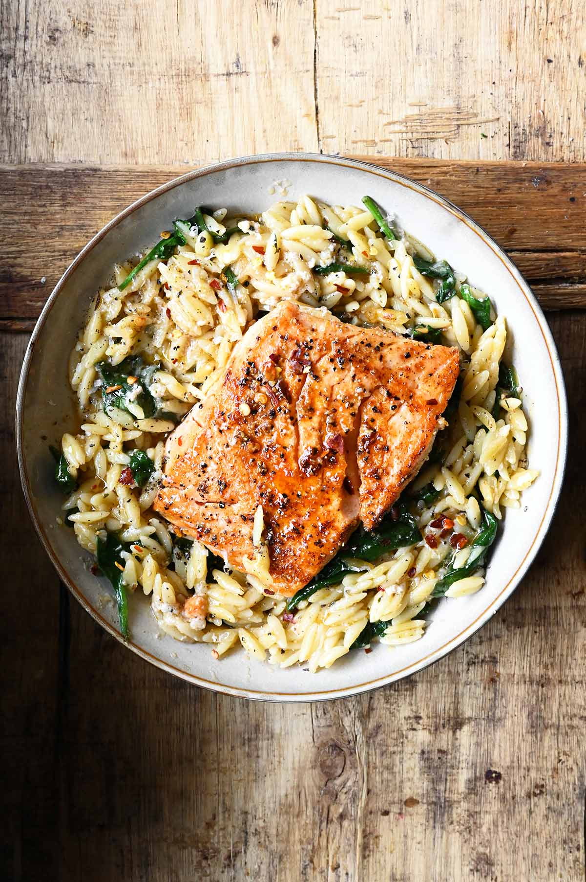 one skillet salmon with lemon orzo