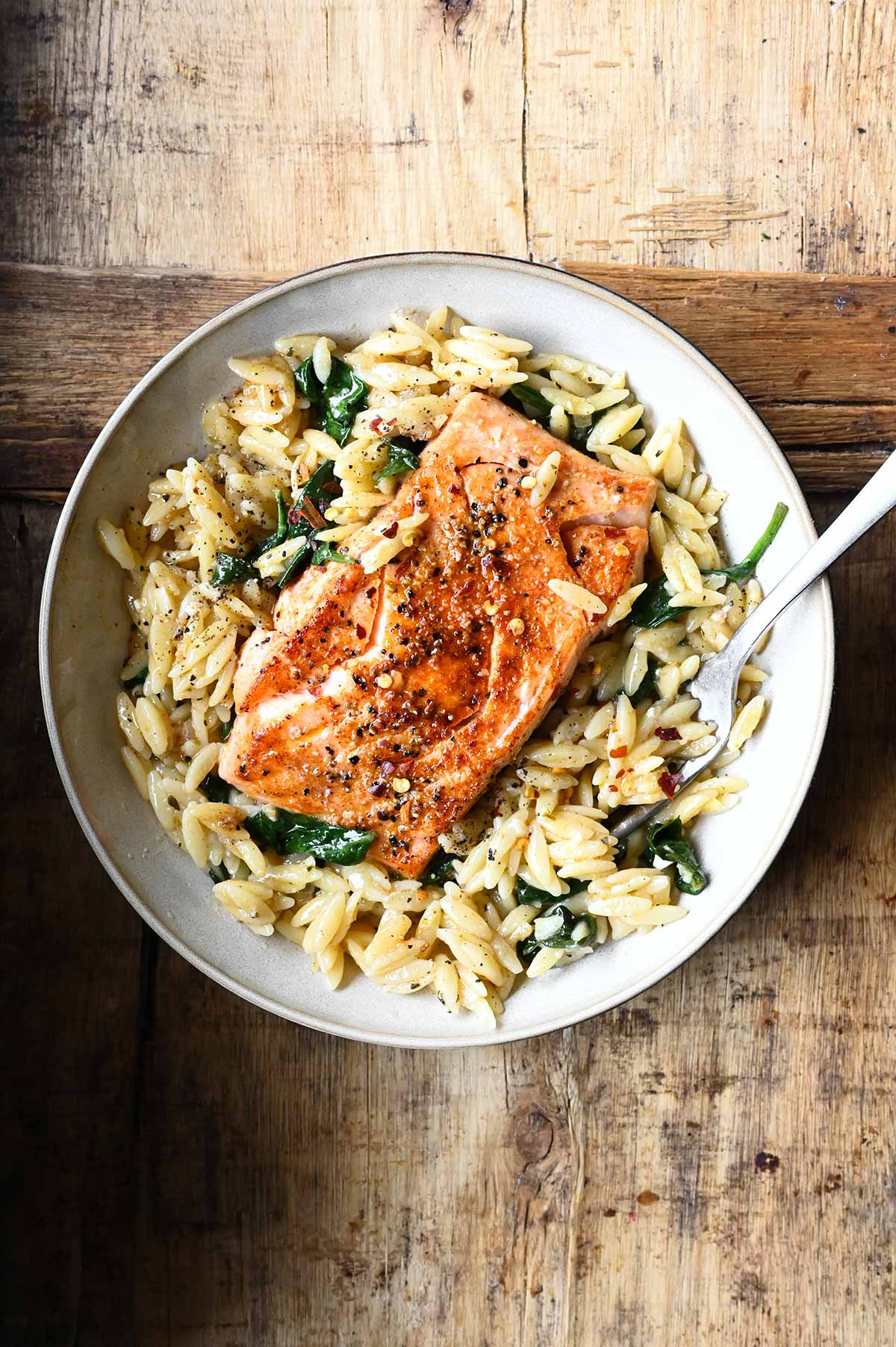 one skillet salmon with lemon orzo