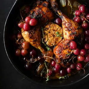 roasted chicken legs with garlic and grapes