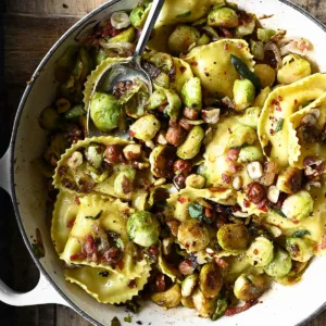 cheese ravioli with brussels sprouts