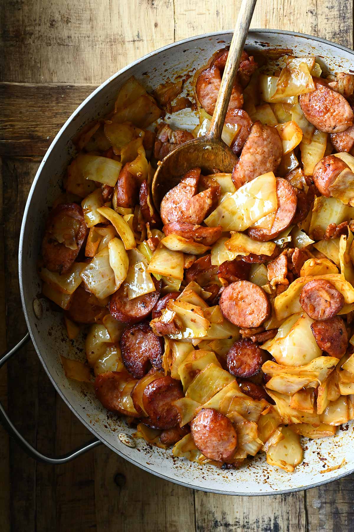 fried cabbage with kielbasa