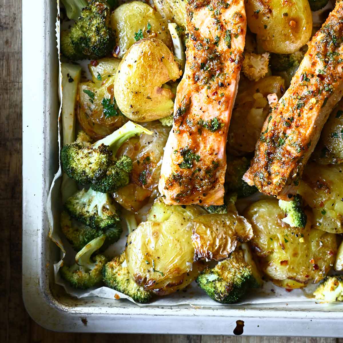 Honey Garlic Salmon and Potato Bake-image