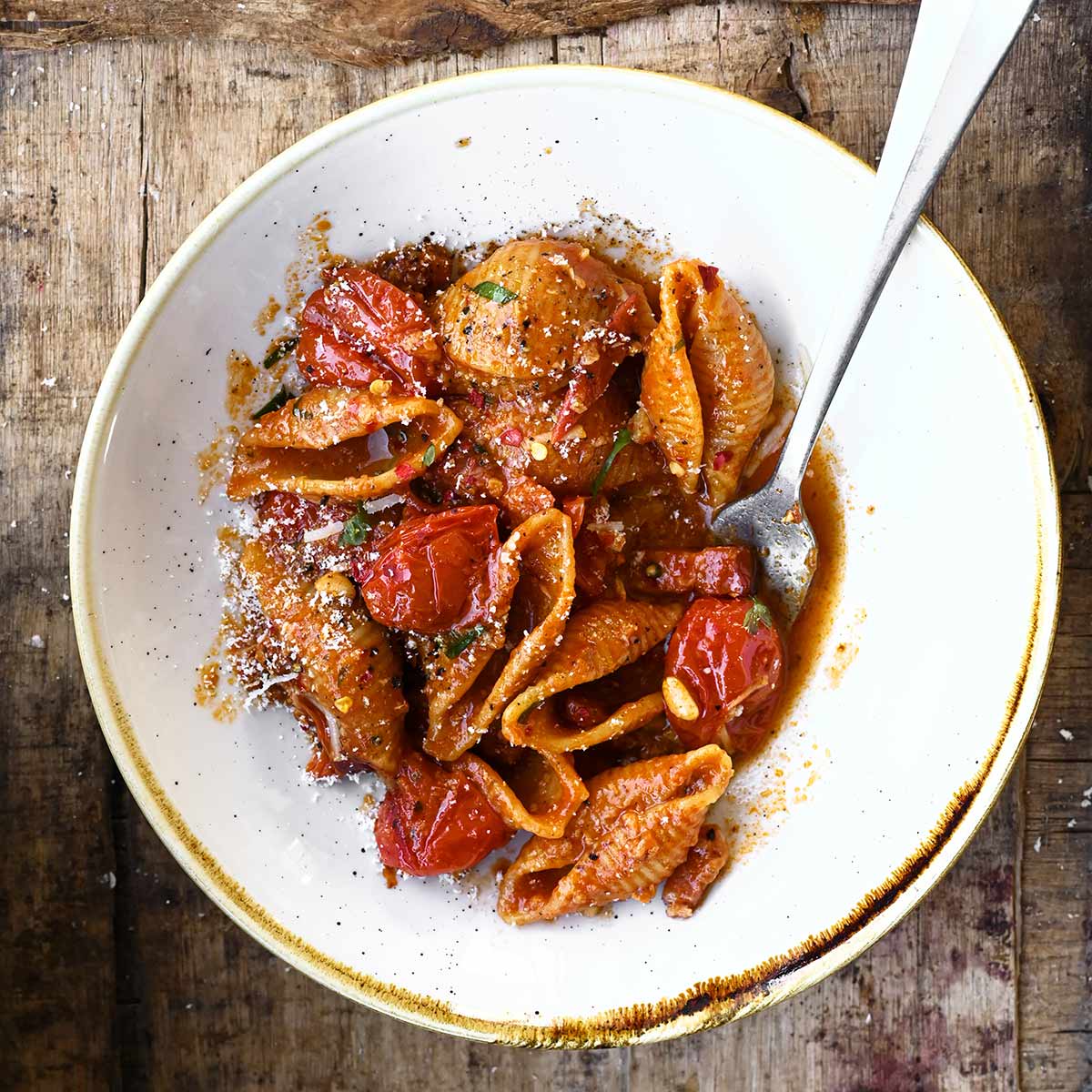 Smoky Bacon Tomato Pasta - Serving Dumplings