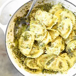 ravioli with pistachio pesto