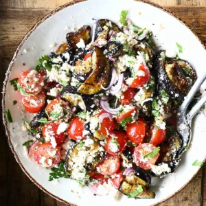 roasted eggplant salad with feta dressing