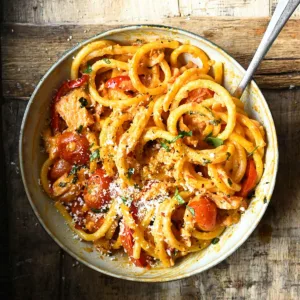 smoked salmon pasta with red peppers
