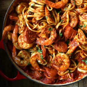 spicy cajun shrimp pasta with sausage