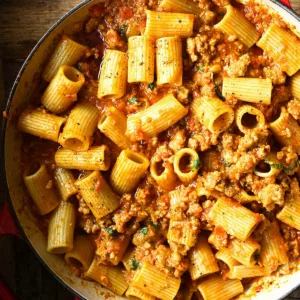 spicy red pesto pasta with sausage