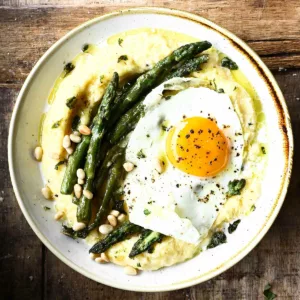 polenta with buttered asparagus