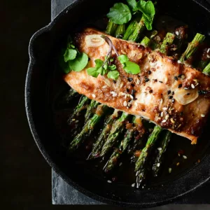 miso roasted salmon with asparagus