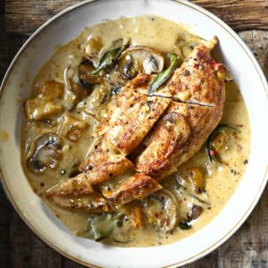 chicken in butternut squash and mushroom cream sauce