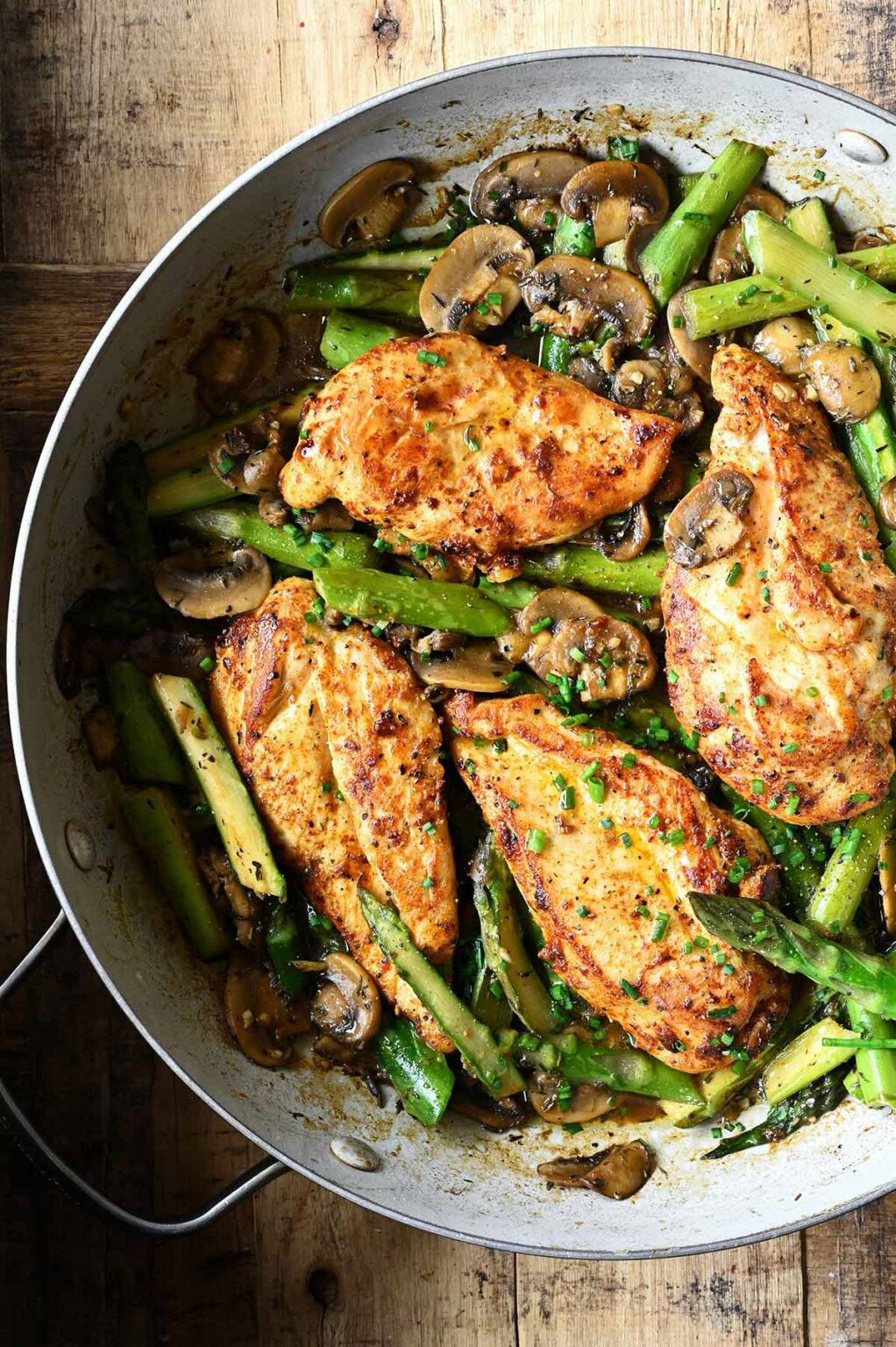 Chicken with Asparagus and Mushrooms - Serving Dumplings