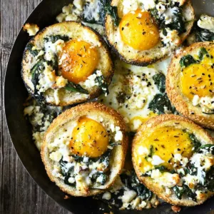 baked egg buns with spinach and feta