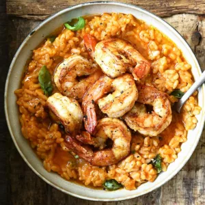 creamy tomato and shrimp risotto