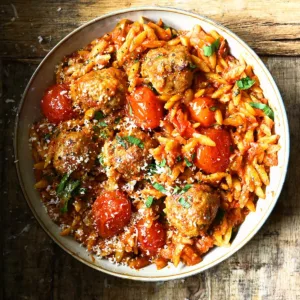 meatballs in tomato sauce with orzo