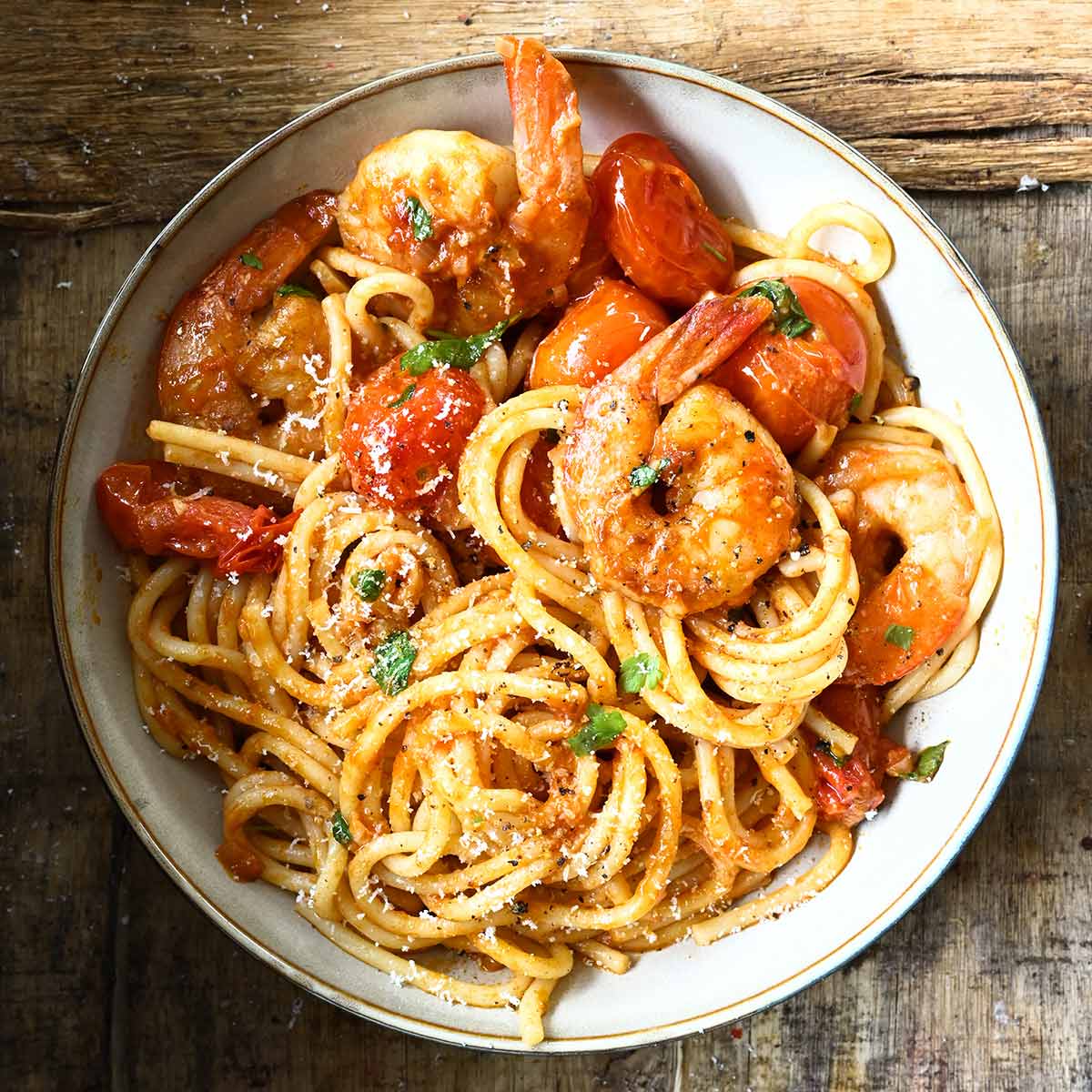 Spicy Tomato Shrimp Spaghetti
