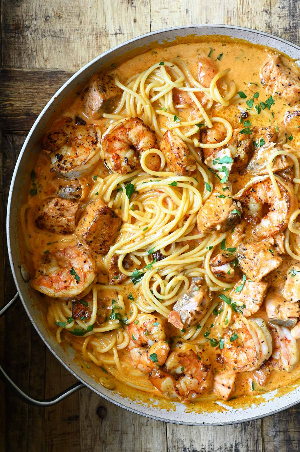 salmon and shrimp alfredo pasta