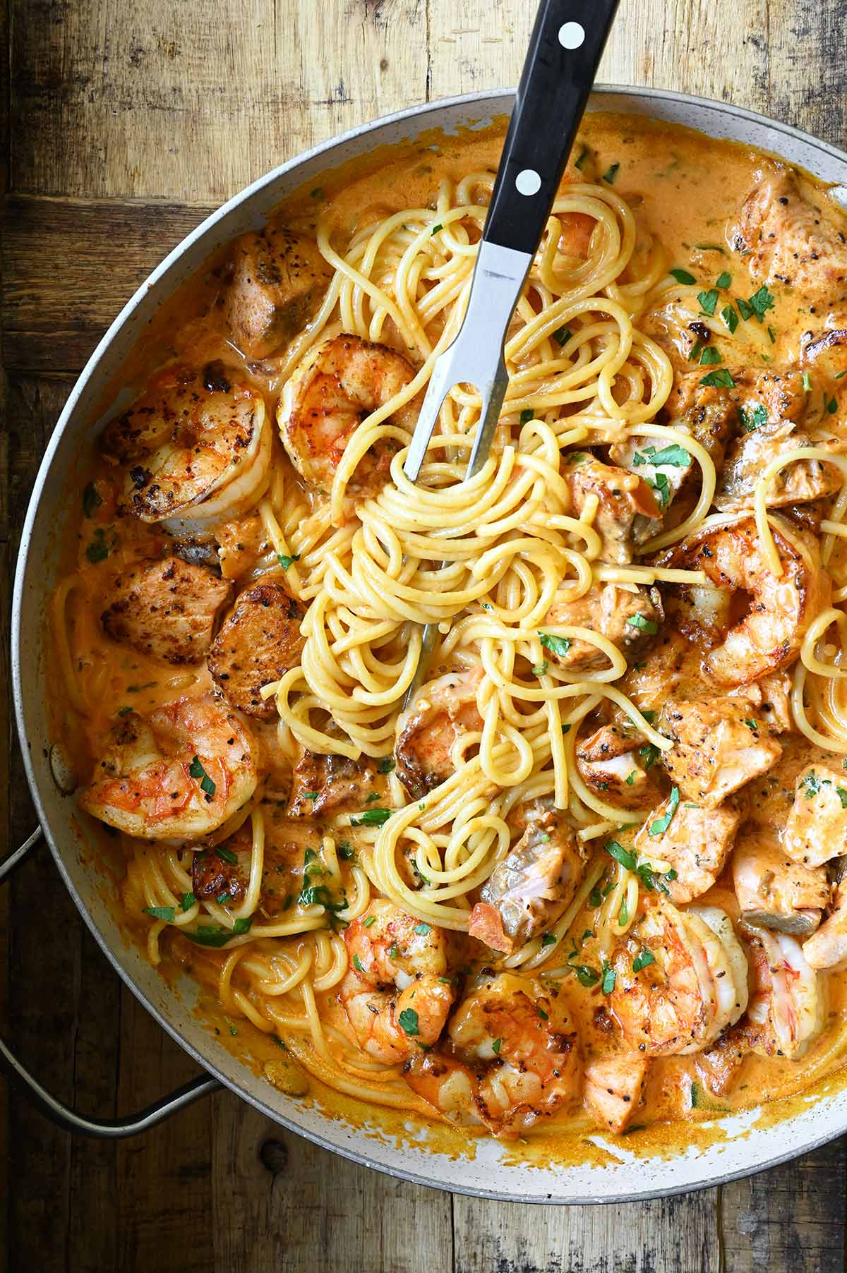 salmon and shrimp alfredo pasta