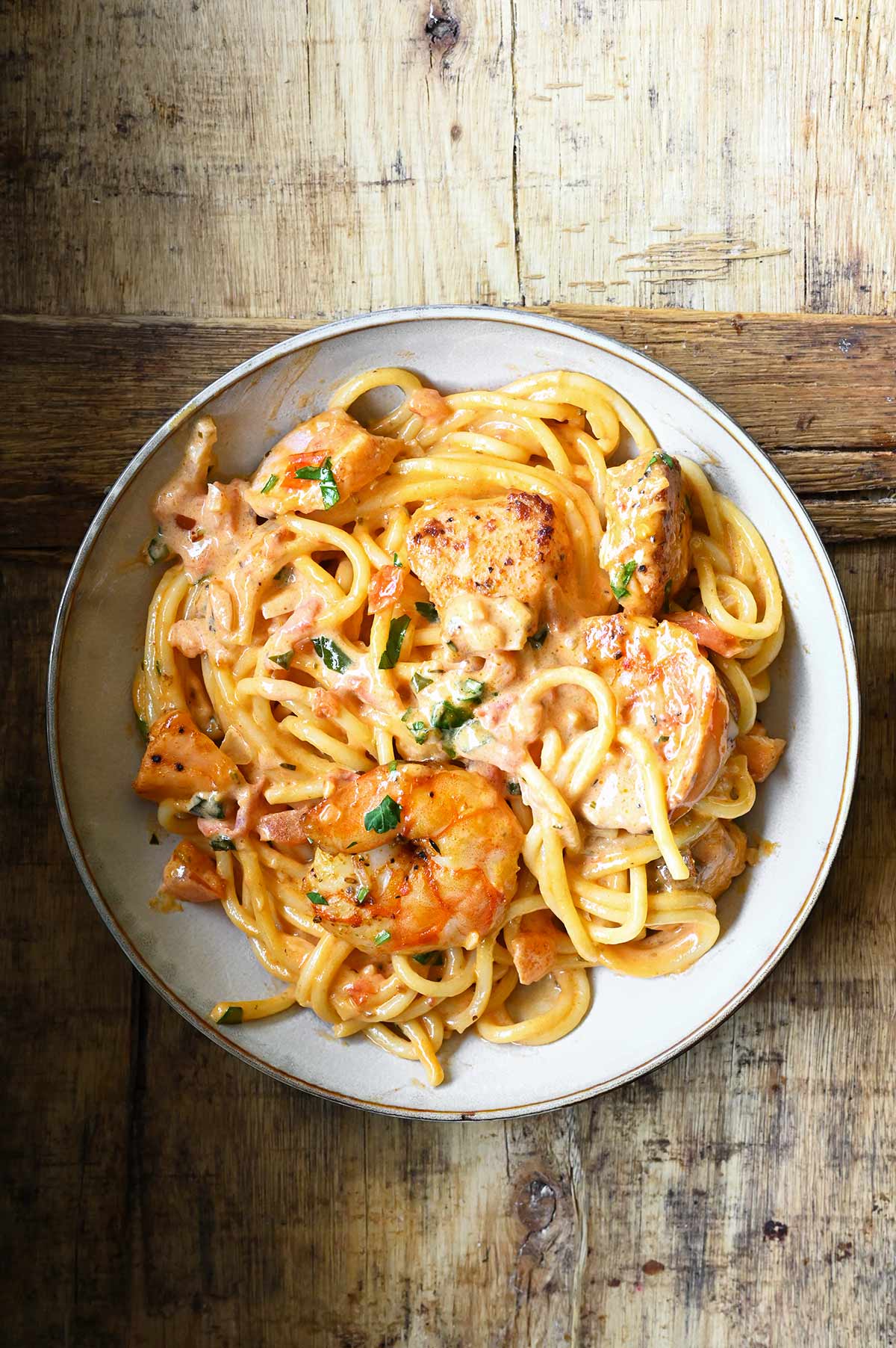 salmon and shrimp alfredo pasta