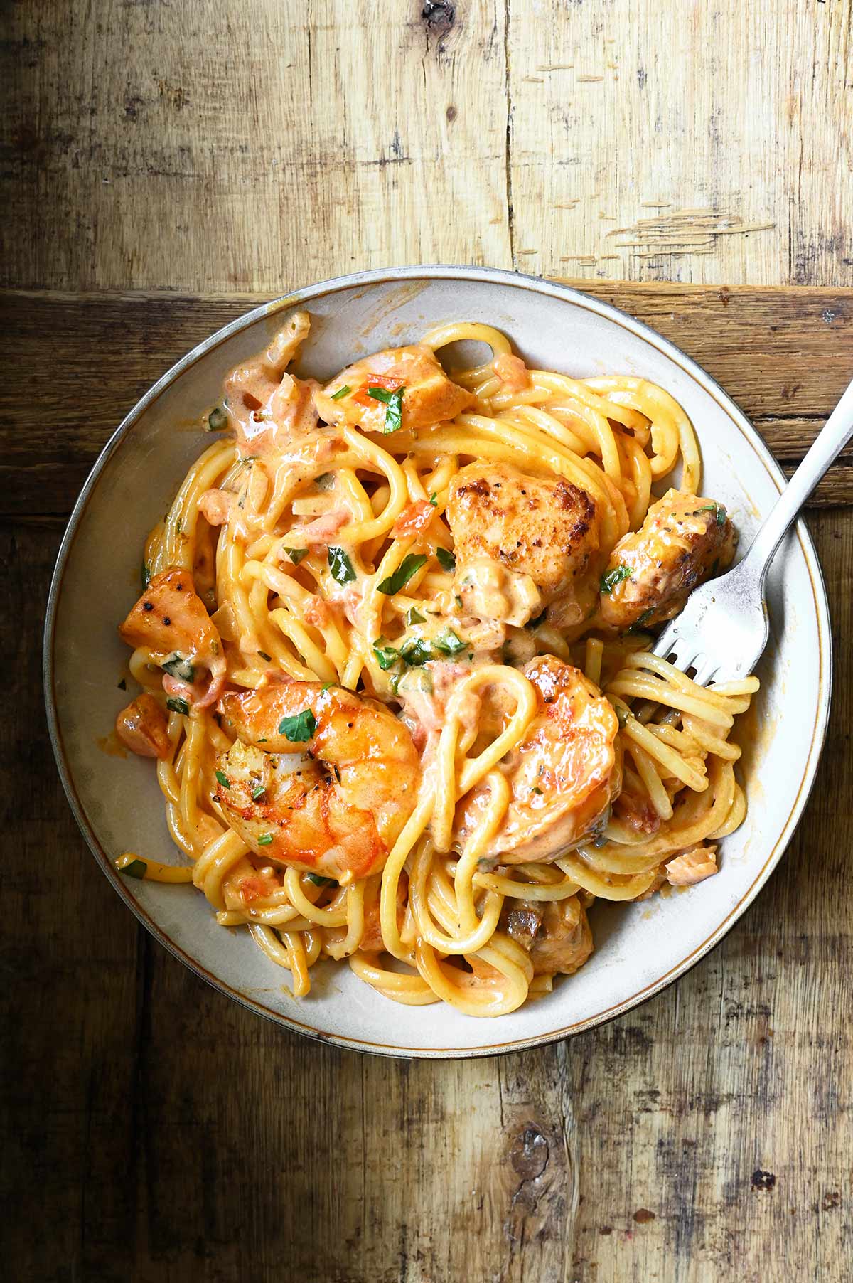 salmon and shrimp alfredo pasta