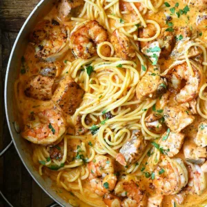 salmon and shrimp alfredo pasta