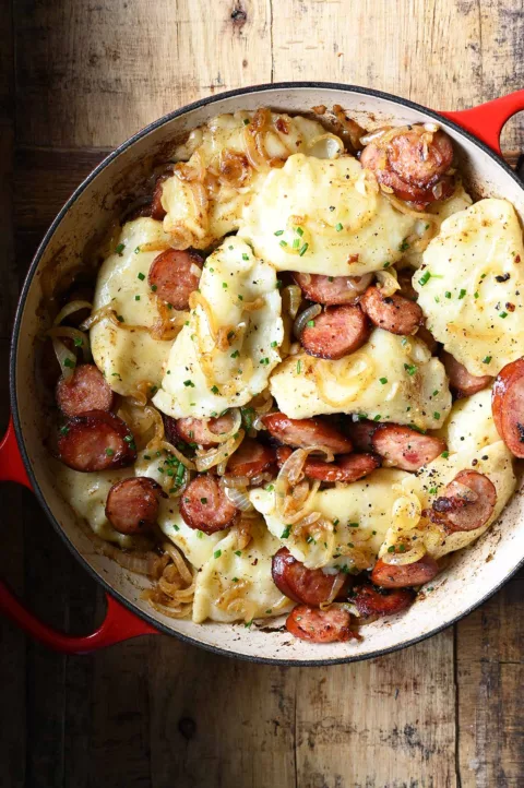 pierogi and kielbasa skillet